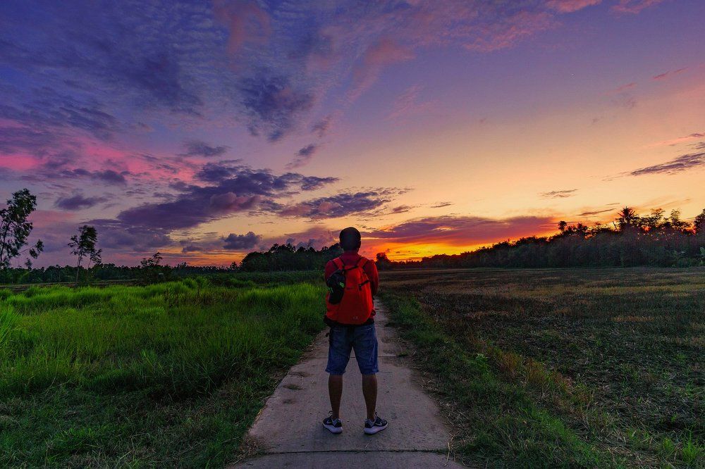 Man and beautiful scenery