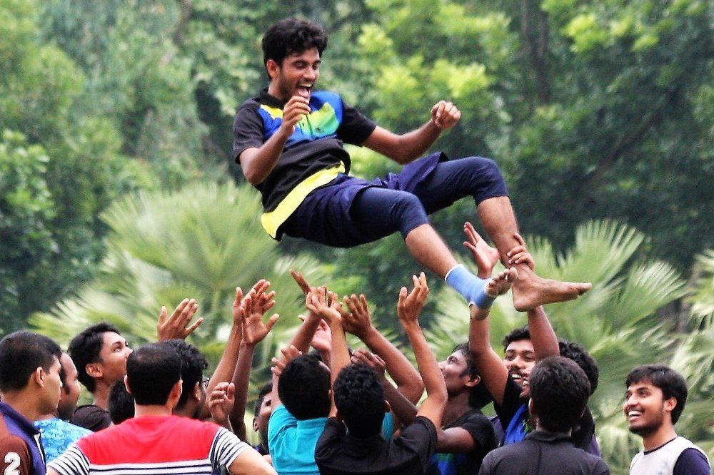 Enjoying the Victory of Indoor Football Game