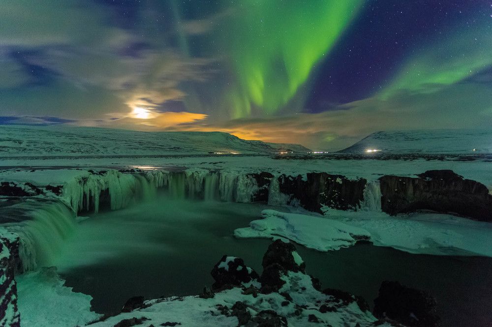 Moonlight over Godafoss, Iceland