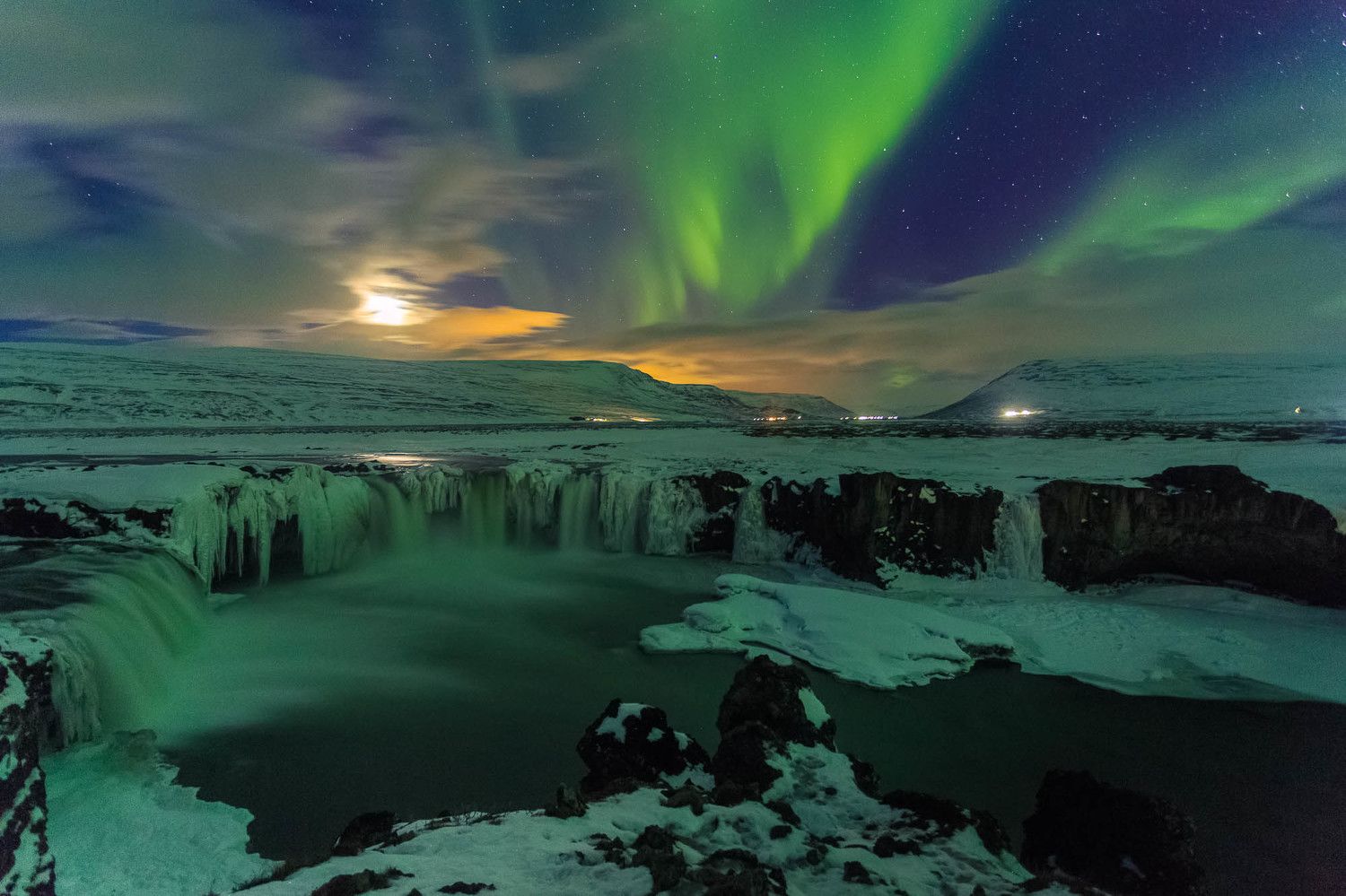 Moonlight over Godafoss, Iceland