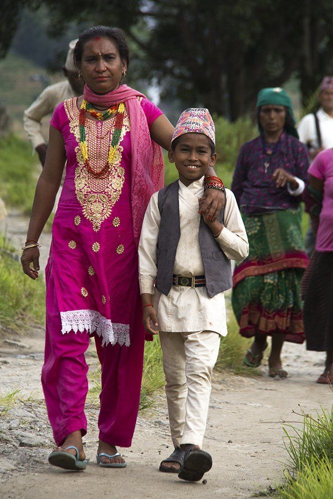 Walking with mother to smile