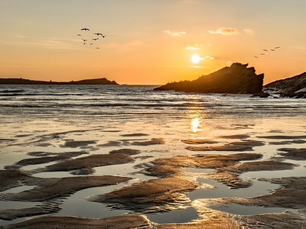 A sunny day across the beach during low-tide