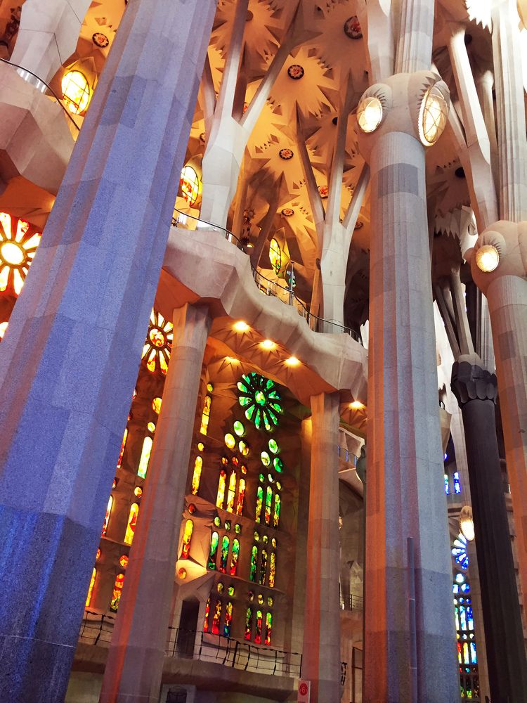 Inside Sagrada Familia church.Barcelona , Spain