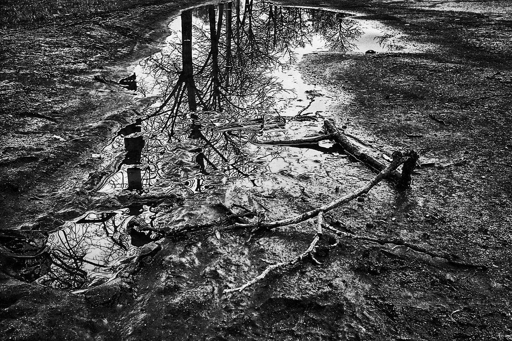 Просто лужа на тротуаре