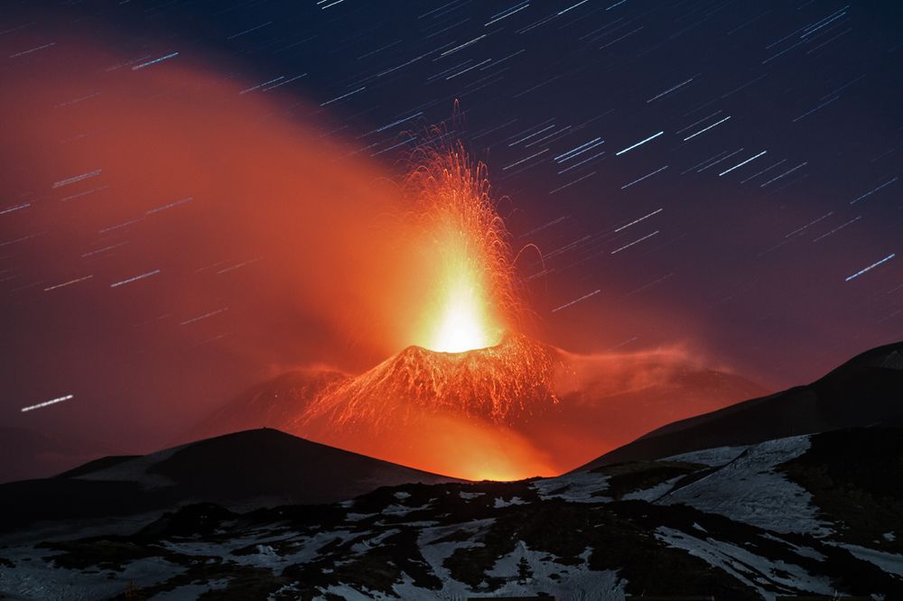 Trails Of Lights And Fires On Mount Etna - Unesco World Heritage Site