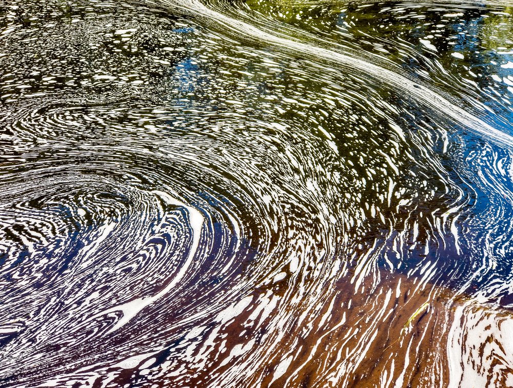 Water bubbles after river rapids