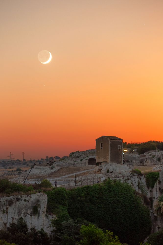 Moon twilight over Syracuse Theatre