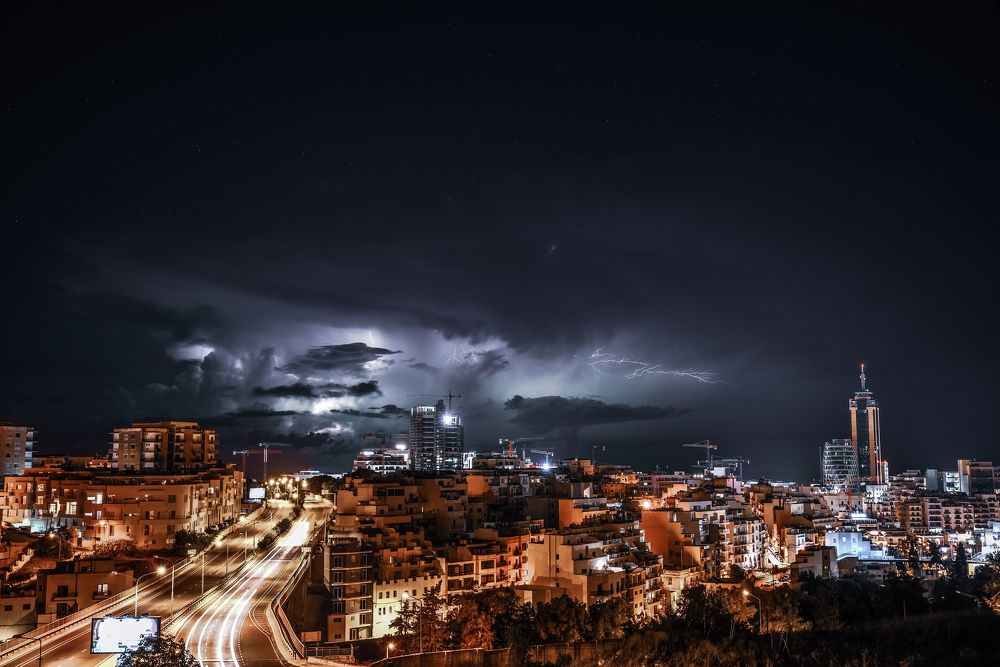 Lightning cityscape