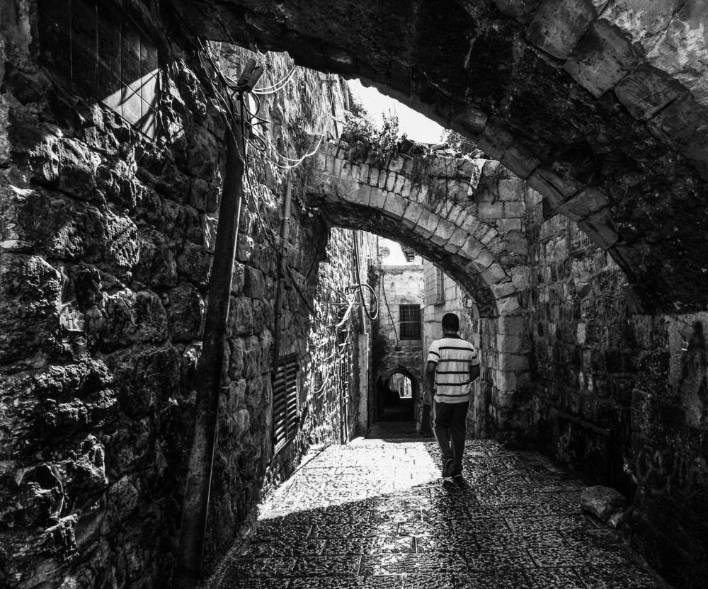 Streets of Jerusalem in monochrome.