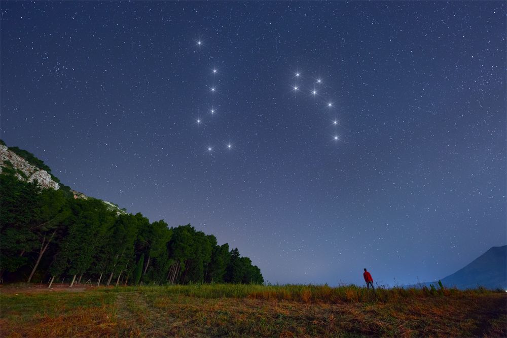 Ursa Major and Ursa Minor Under The Spring Night With Constellations