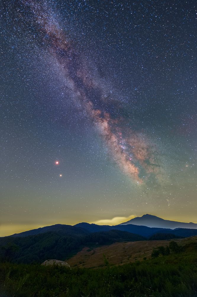 Moon Eclipse, Mars and the Milky Way over Mount Etna