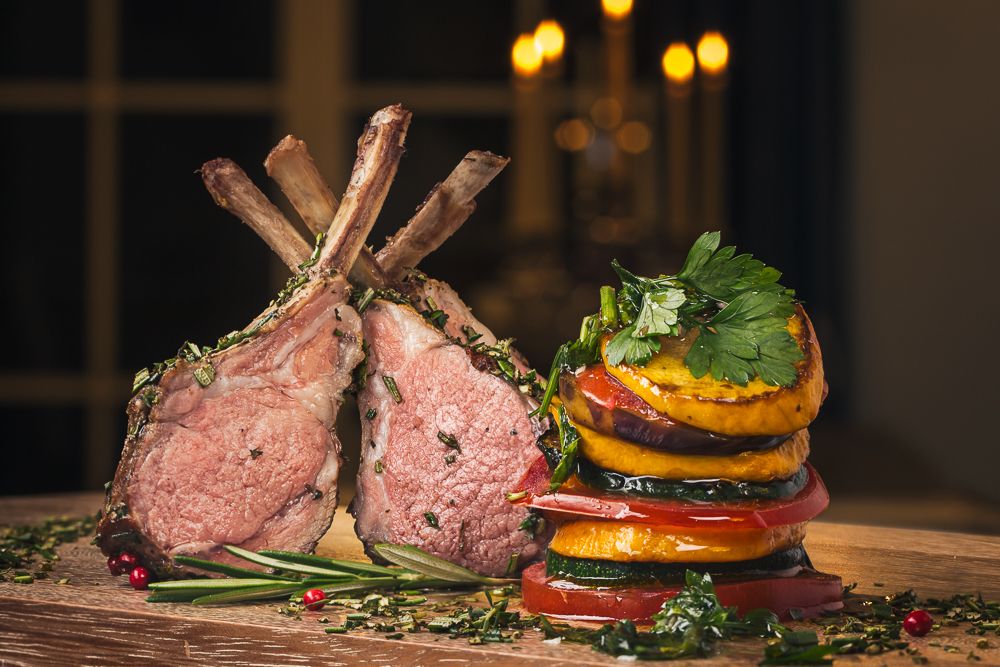 Lamb chops sous-vide from grill with roasted vegetables