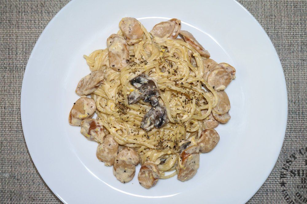 Creamy Mushroom Spaghetti with Sausage
