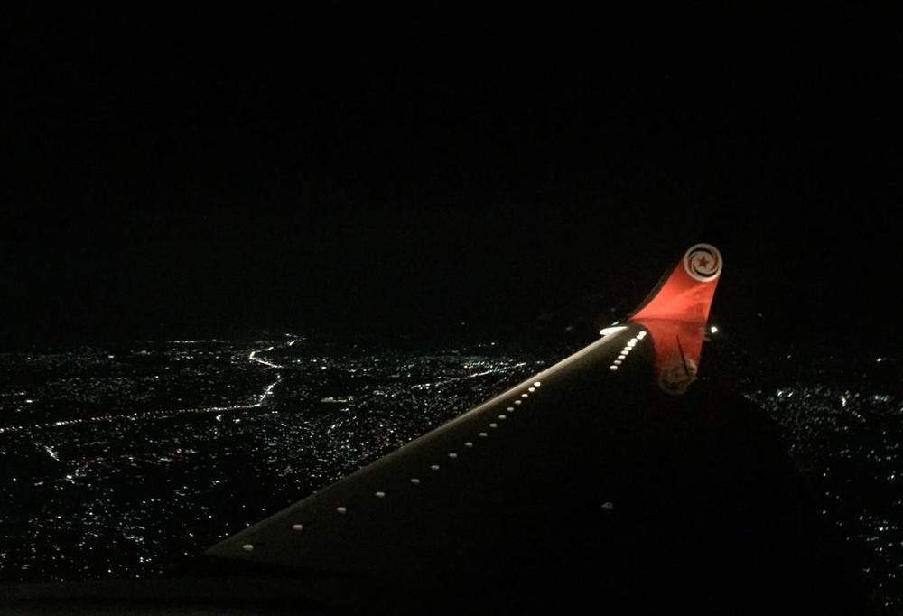 plane wing night view
