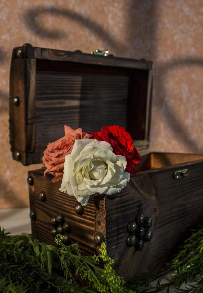Flowers in wood box