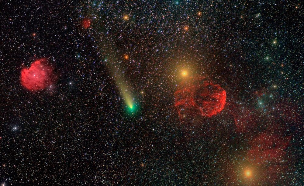 Комета 21P  между туманностями IC 443  и NGC 2174.