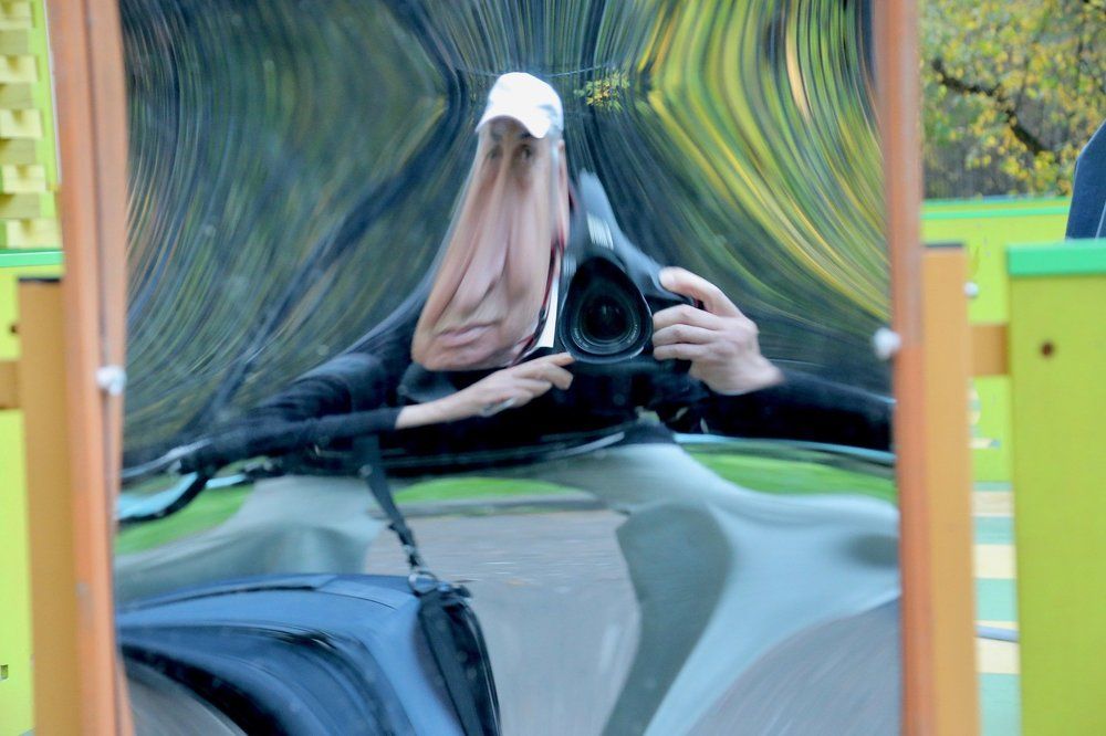 Self-portrait in the curve mirrors interior