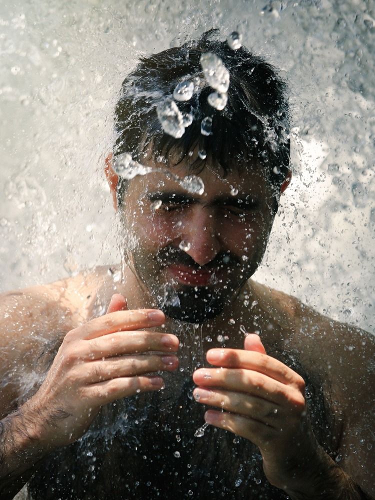 Under waterfall