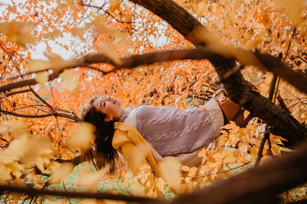 лежа на дереве