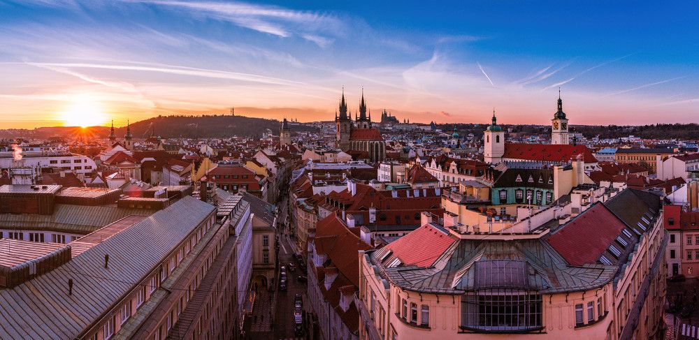 Golden sunset over 100 towers