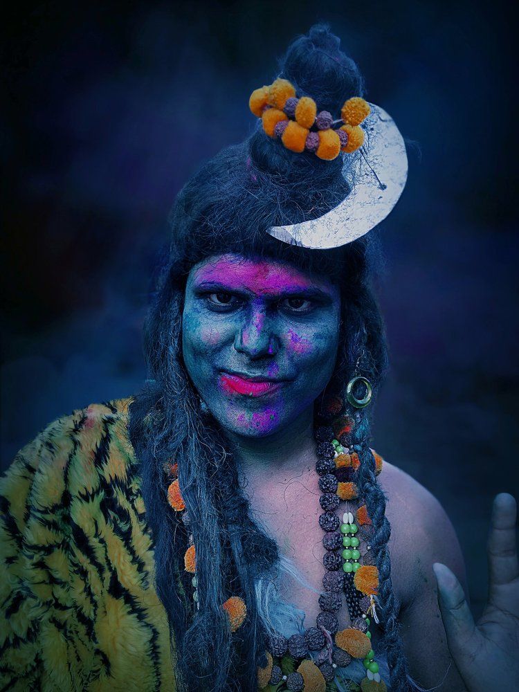 Hindu man in custom of God shiv of a festival.