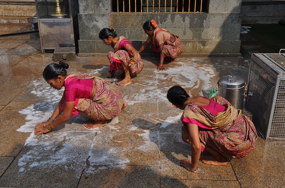 In front of the temple