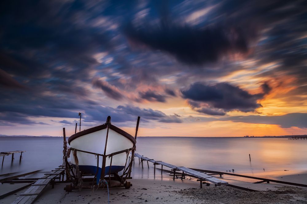 Fishing boat at sunset