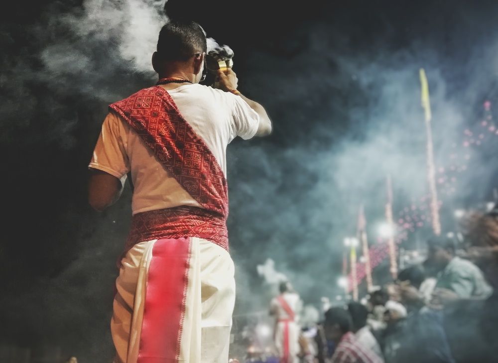 Rituals Performance near River Ganga in Patna, Bihar