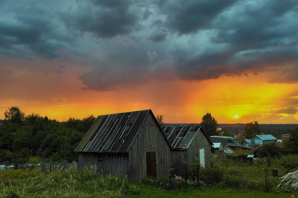 закат в деревне