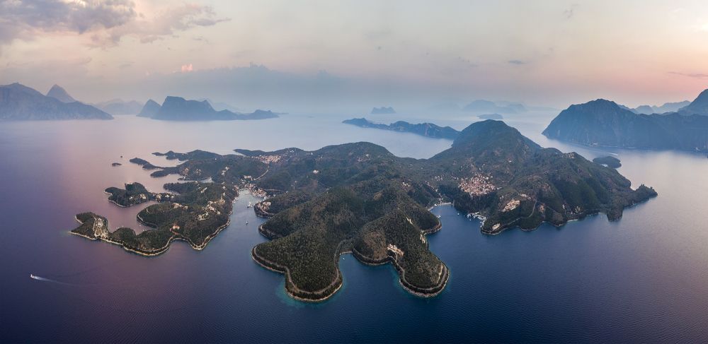 Panorama of Meganisi island. Greece.