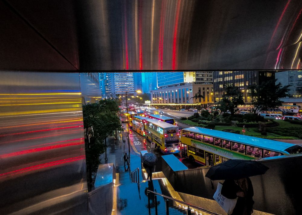 Busy time for going home in a rainy day