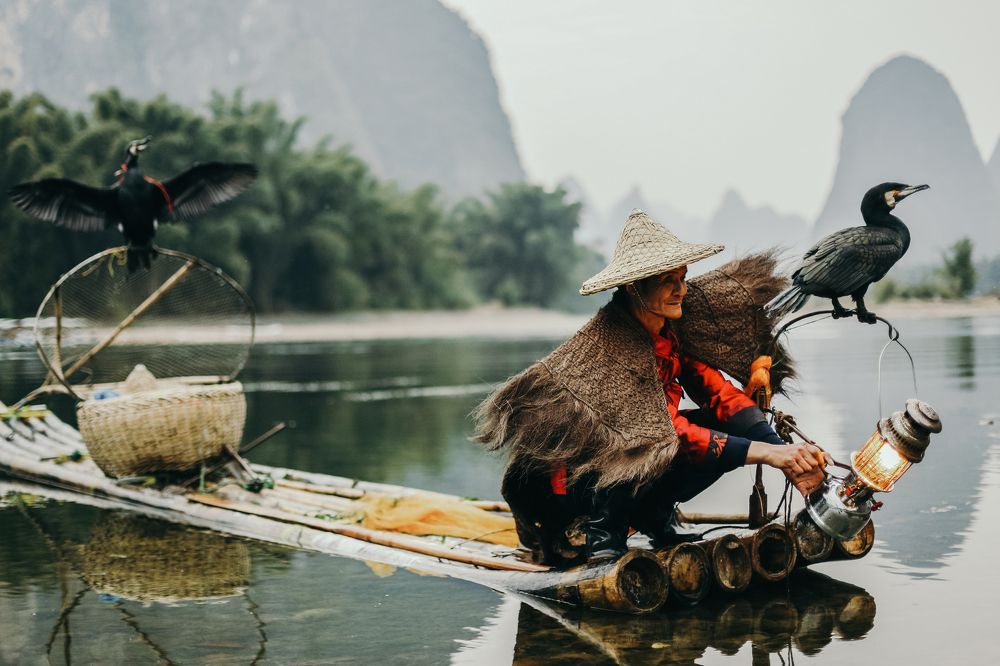 Fisherman in chinese village