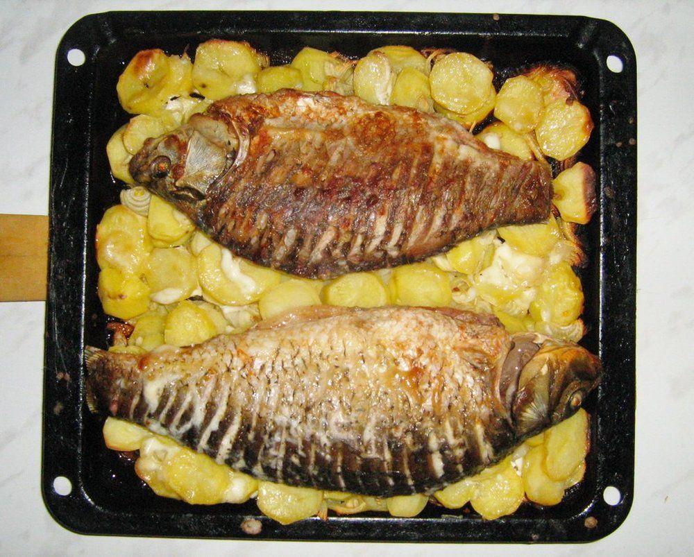 Карась с картофелем,запечённый в духовке