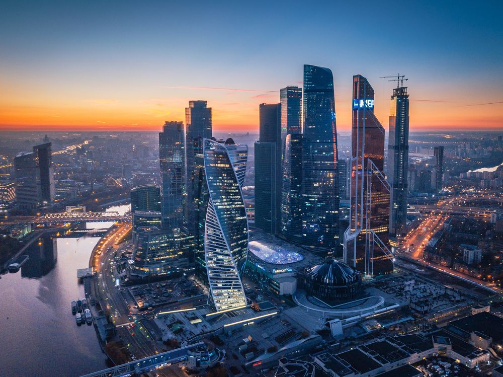 Moscow city on sunset