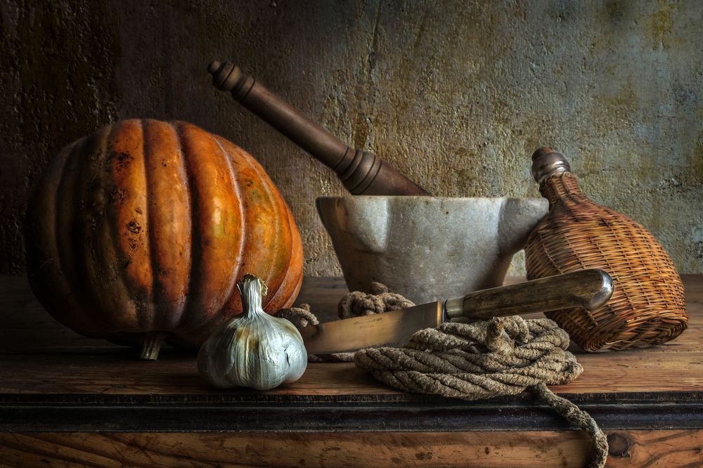 Still Life with Pumpkin and Garlic