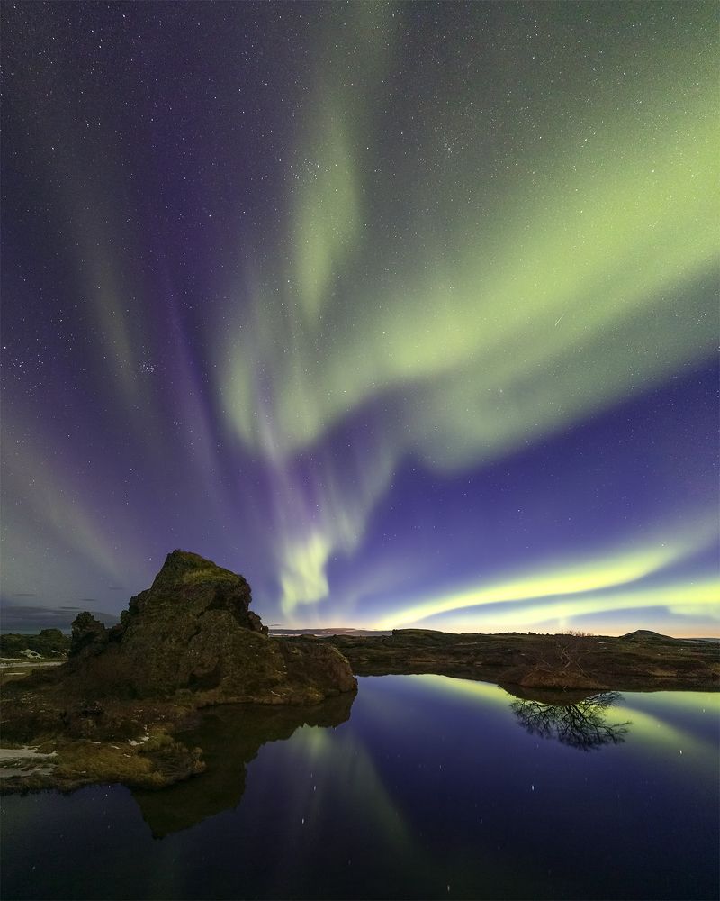 Day and night on Myvatn lake. Iceland.