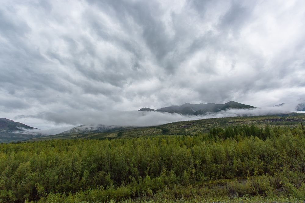 Облака и туман над сопкой.