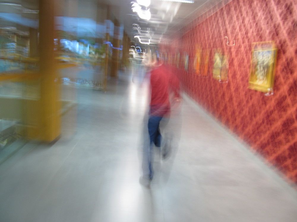 Running along the exhibition.