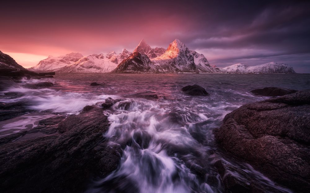 Sunrise glow in Lofoten Islands