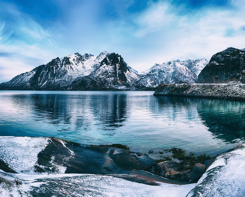 Winter lake at Lofoten islands
