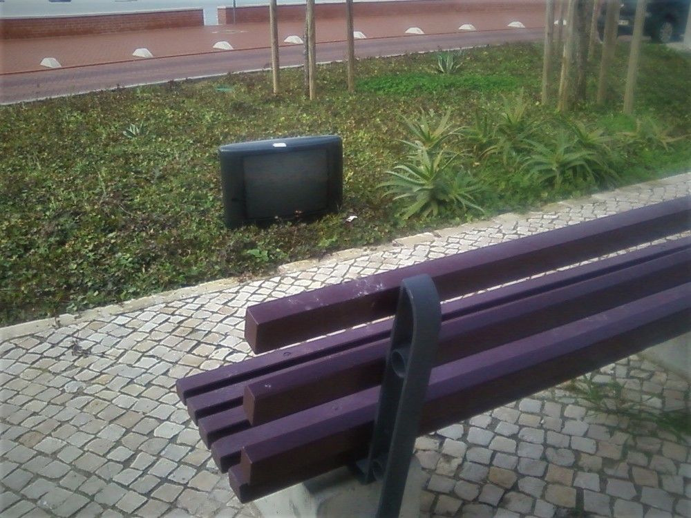 Park bench with TV
