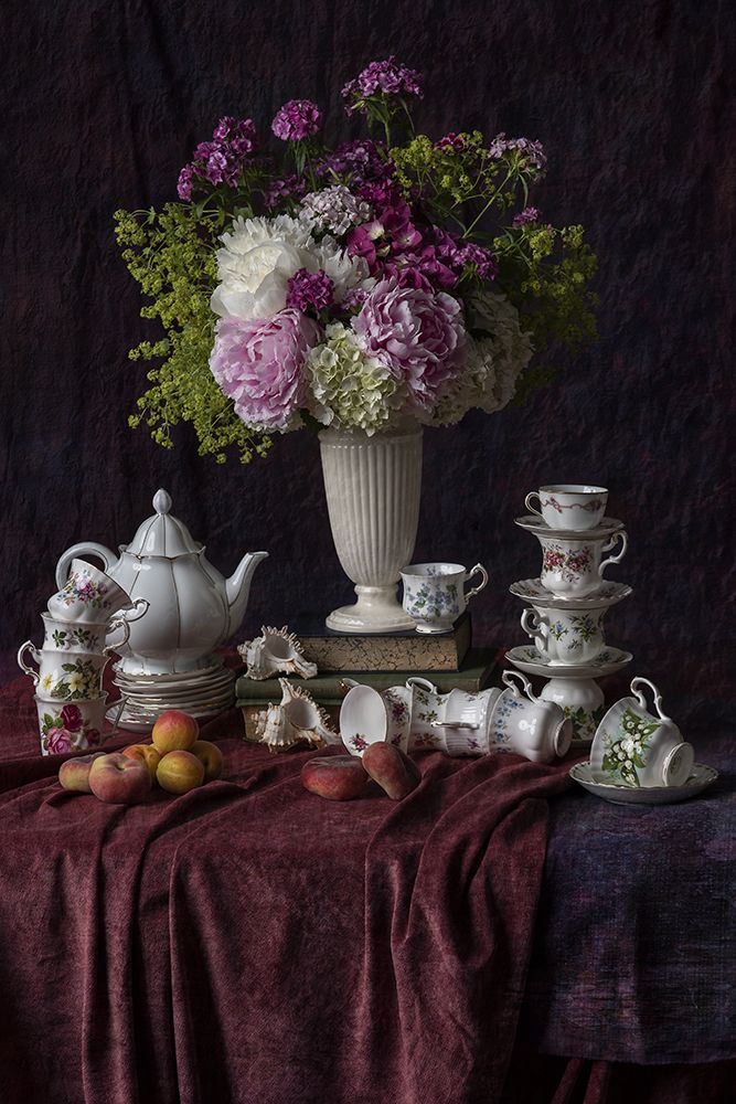 Flower still life with flower teacups