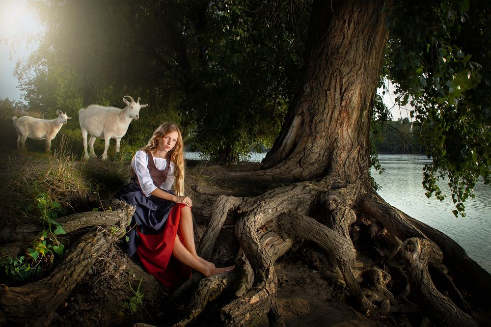 Young girl on the river