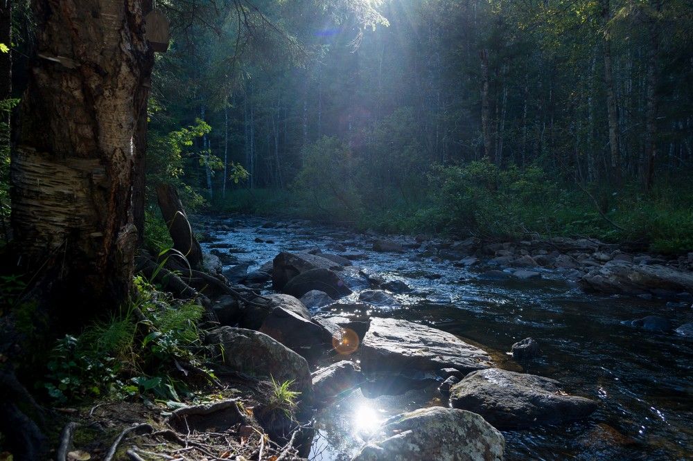 Отражение солнца, Таганай, р. Большая Тесьма