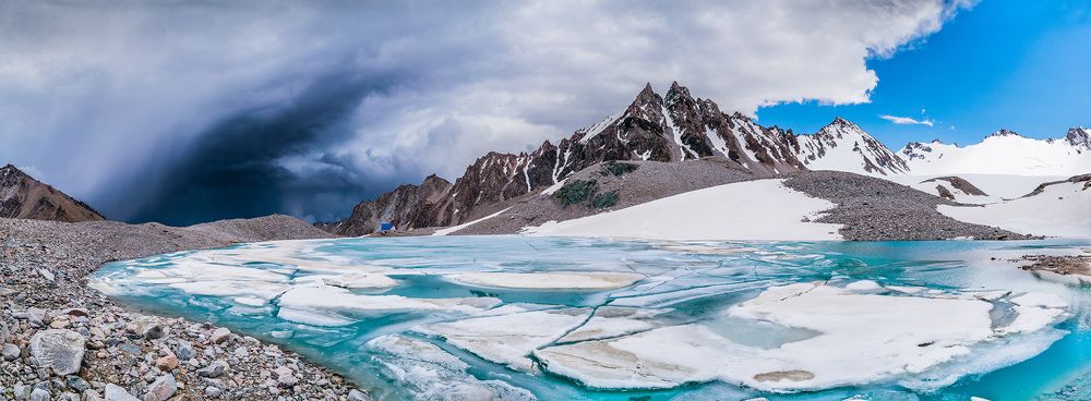 High mountain lake Adygene after the Storm