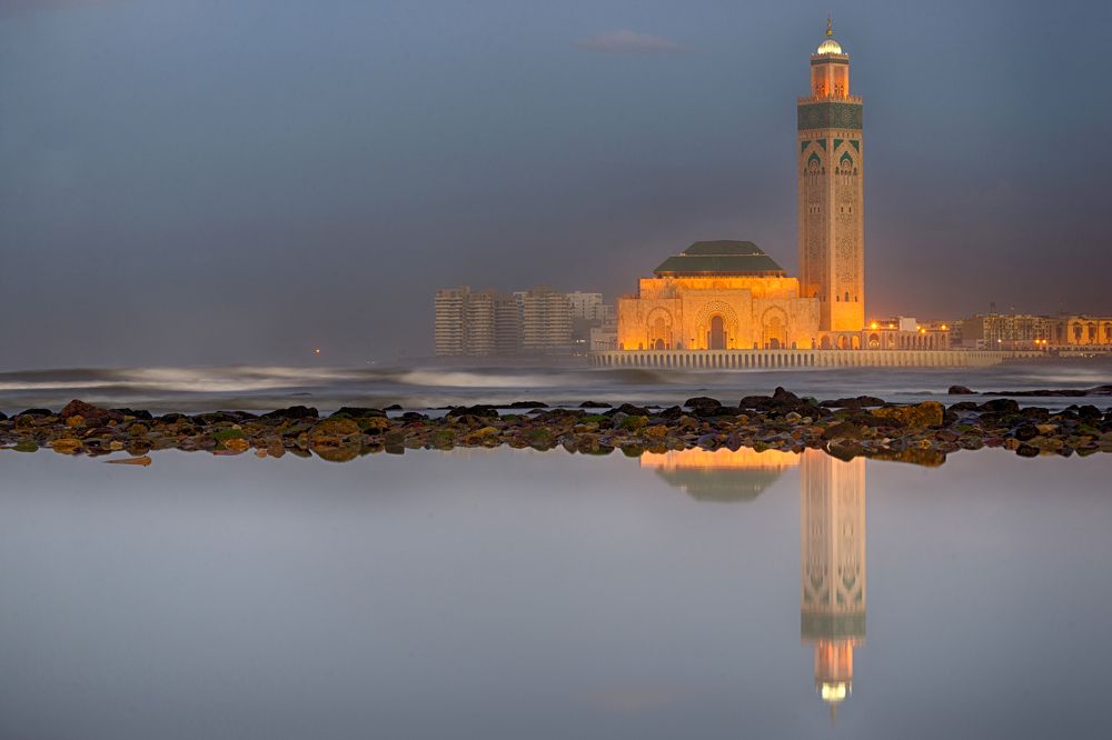 The Hassan II Mosque over the sea