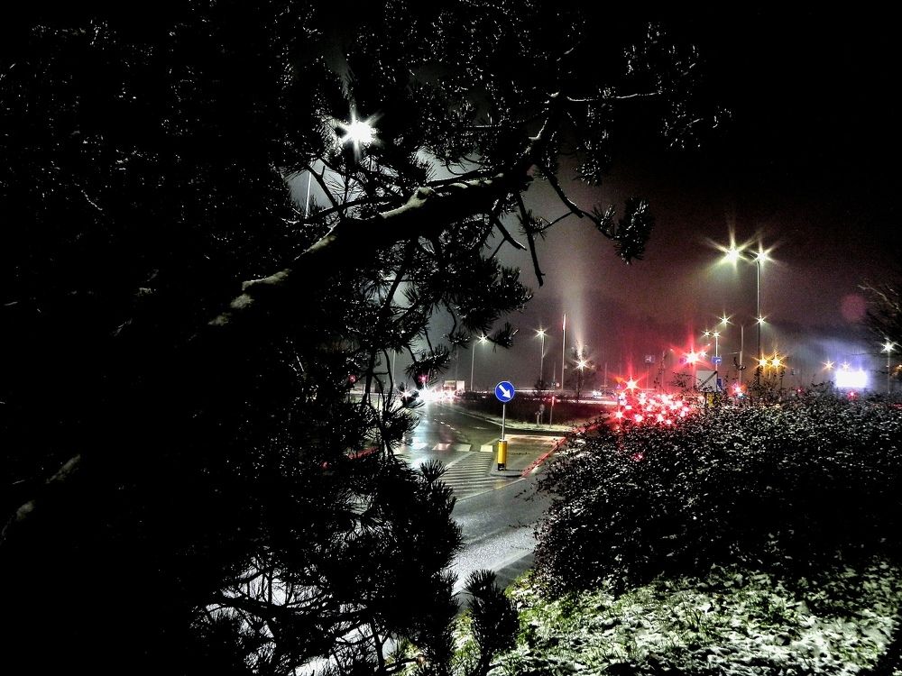 at the intersection at night