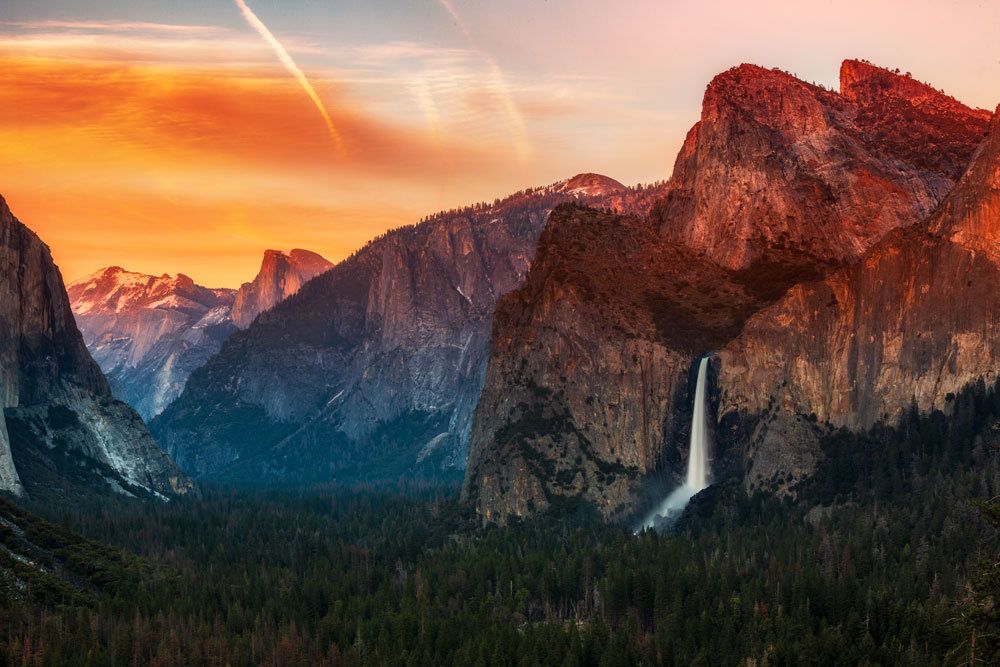 Orange dusk in Yosemite National Park