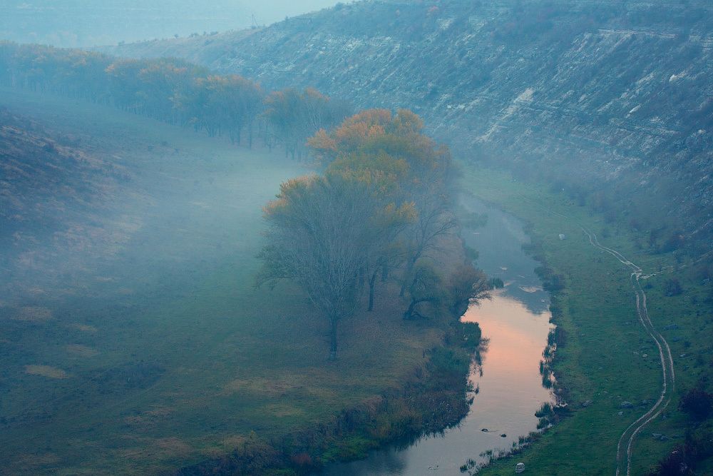 Sunrise covered with fog