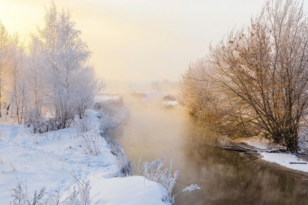 Утром у теплой речки